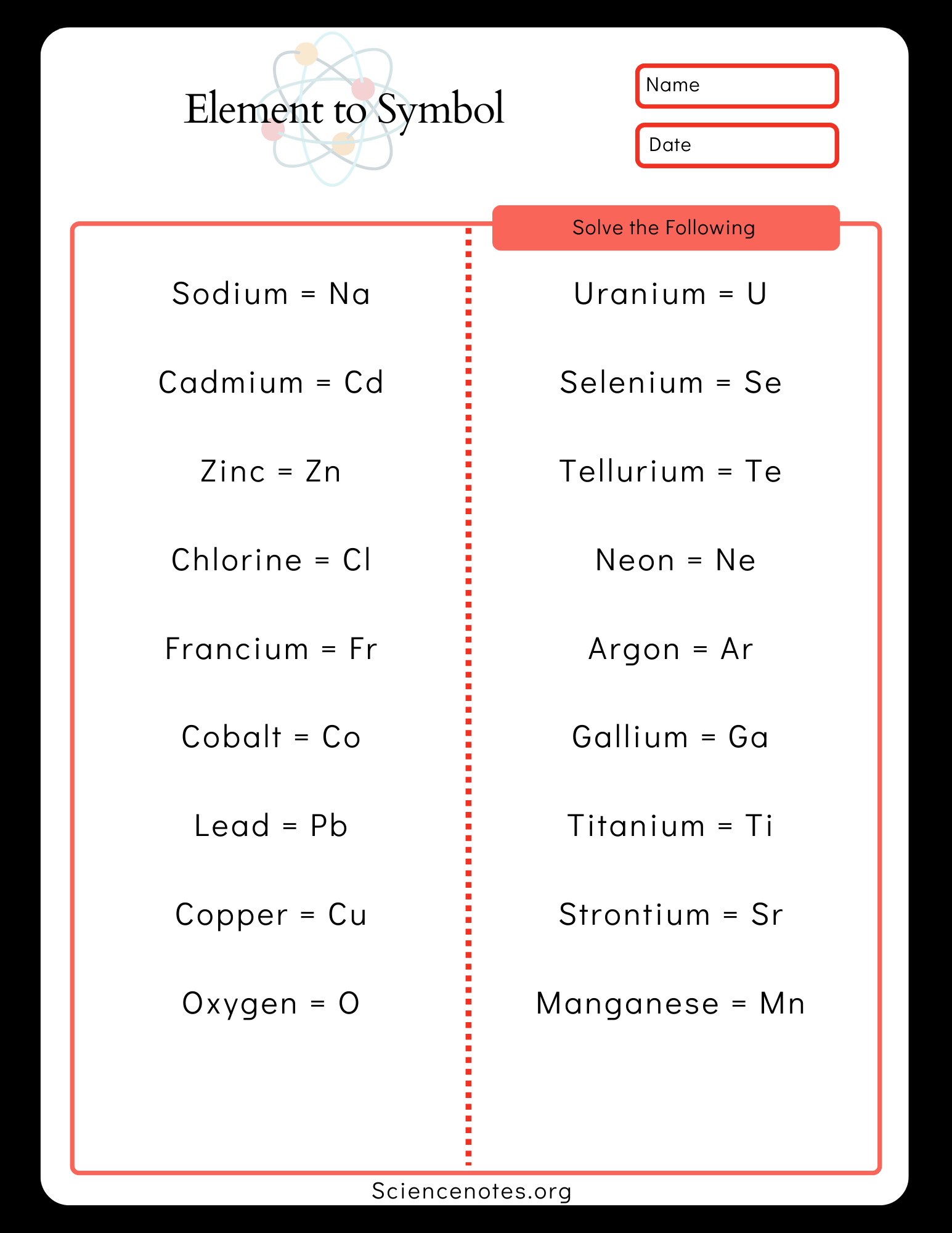 Element Names And Symbols Worksheets Atomic Structure Worksheet Paper Trail Design