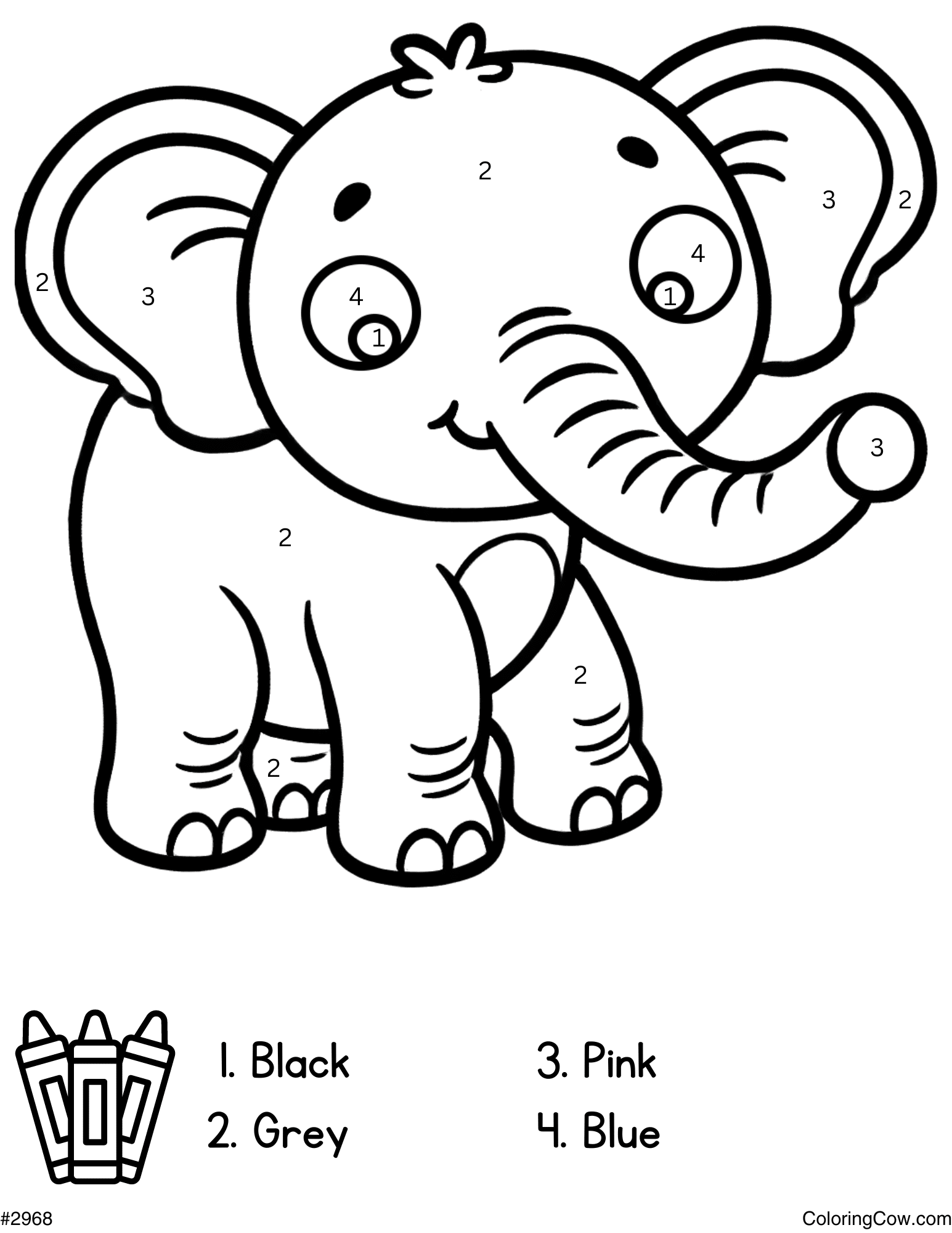 Elephant Color By Number Coloring Page Color Cute Elephant By Numbers Beautiful Stock Vector Royalty Free 1872863770 Shutterstock