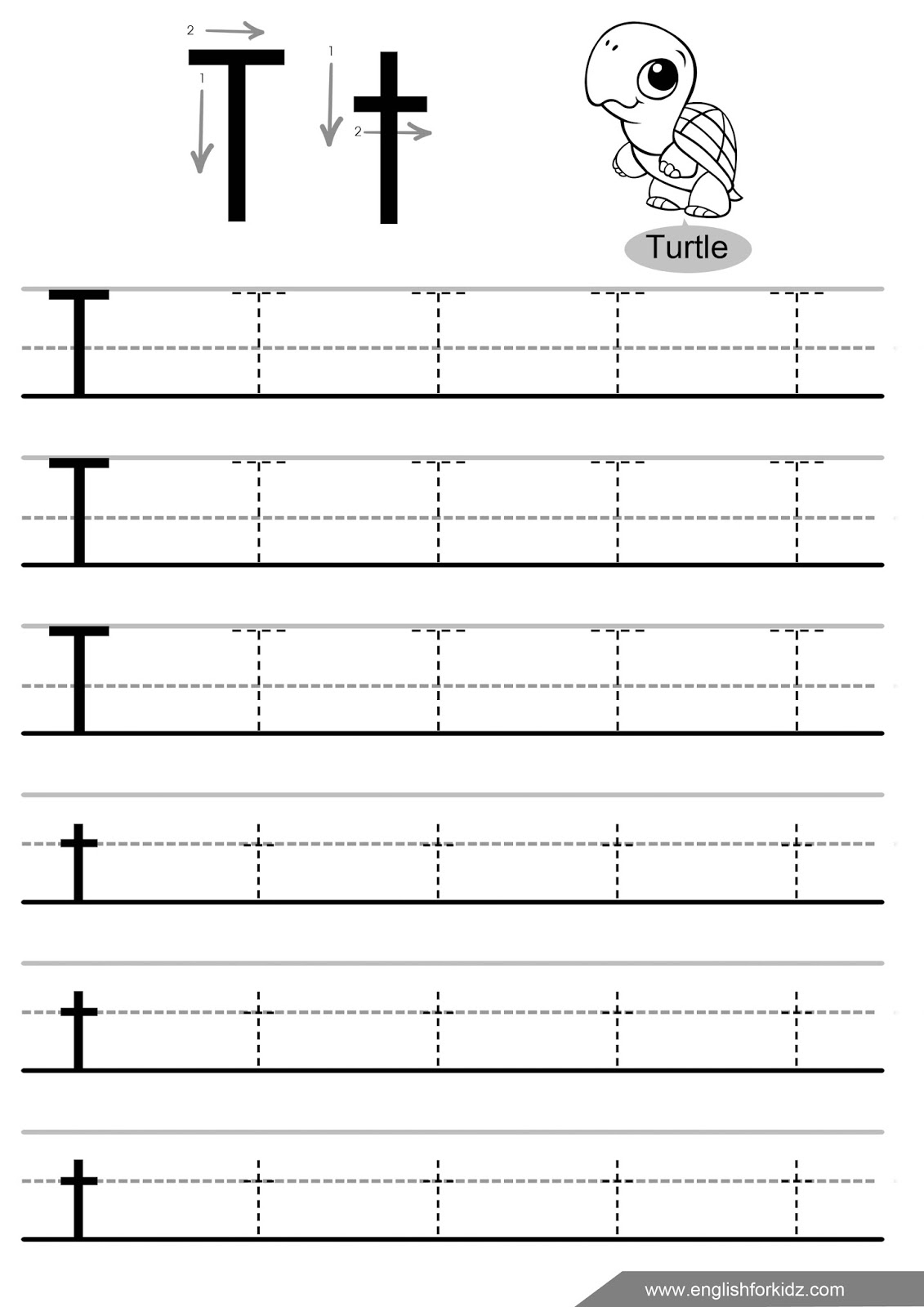 English For Kids Step By Step Letter Tracing Worksheets Letters K T Uppercase Letter T Tracing Worksheet Doozy Moo