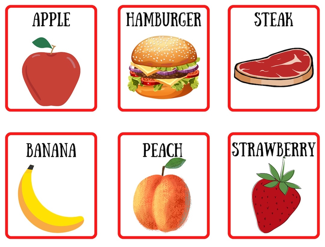 English Spanish Food Matching Flashcards Game 60 Cards With 60 Matching Spanish Food Words Printable Etsy