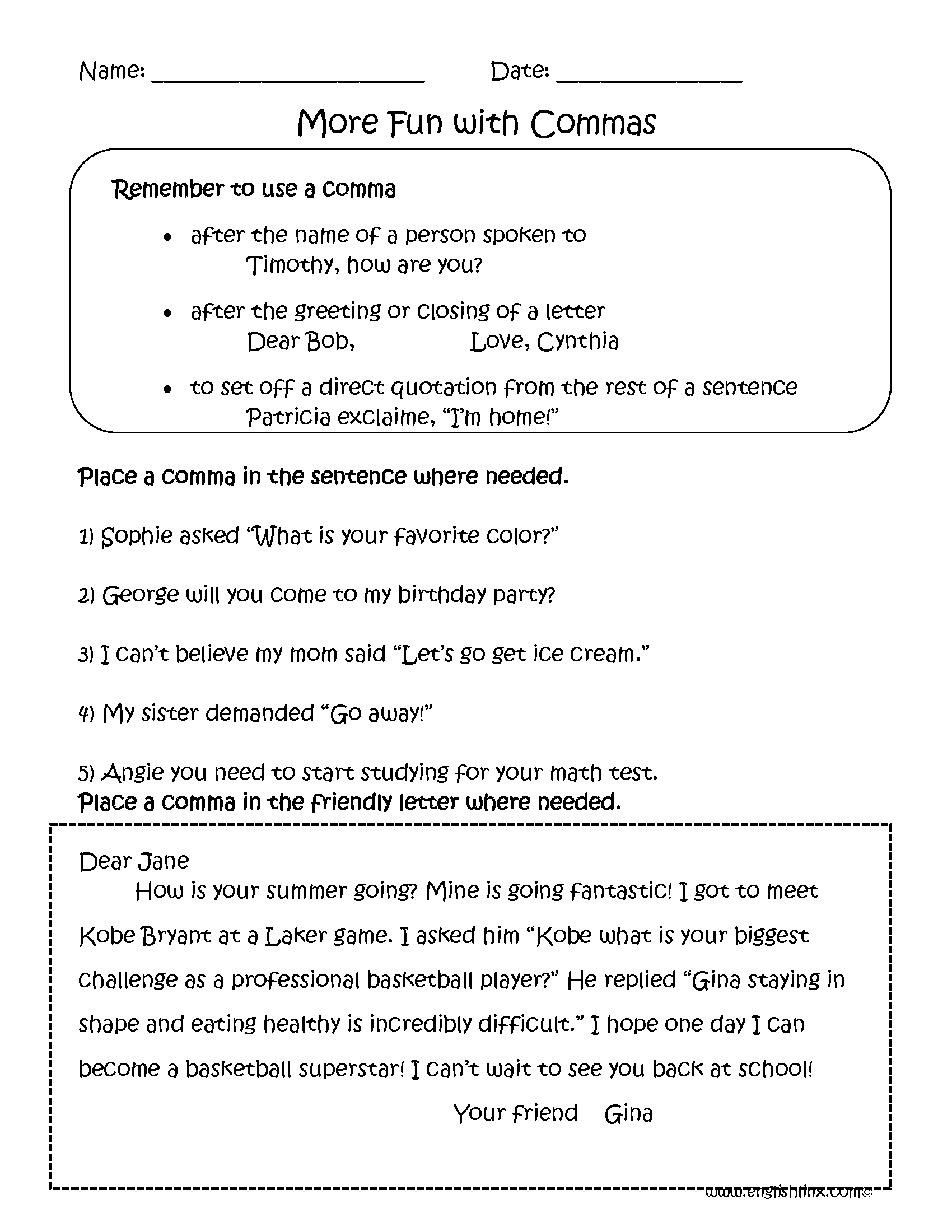 Englishlinx Commas Worksheets
