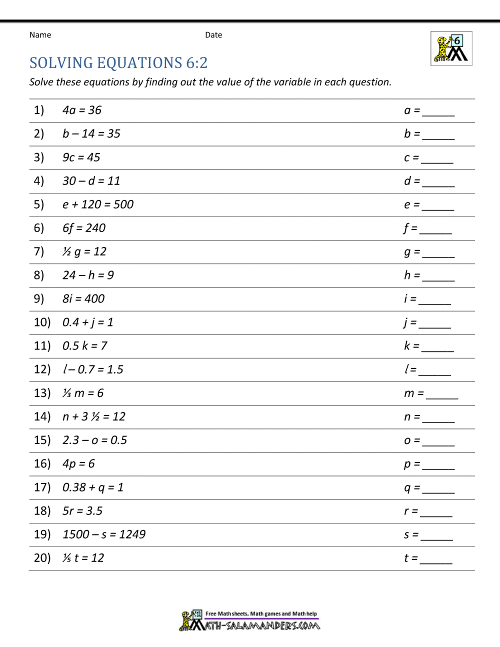 Expressions And Equations 6th Grade Expressions And Equations 6th Grade