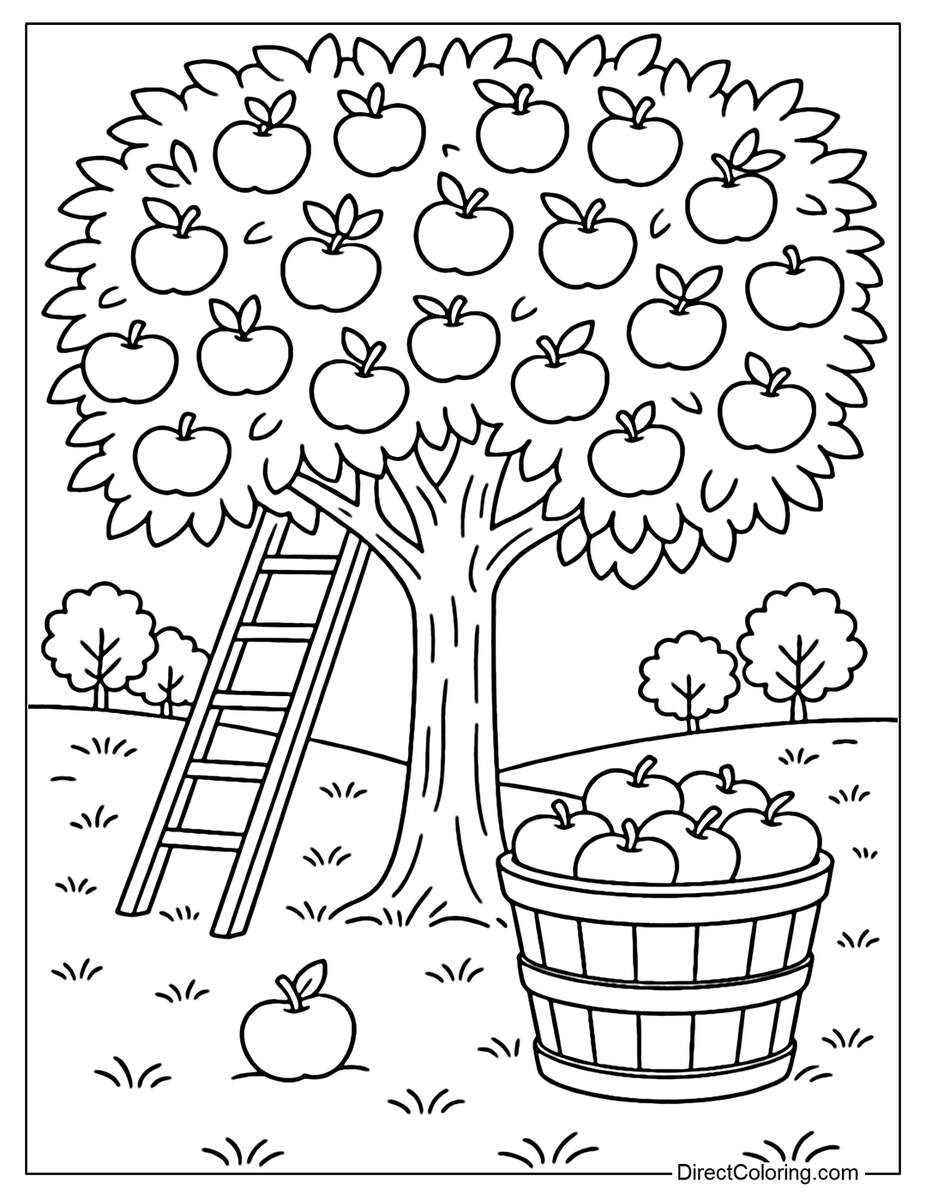 Fall Coloring Pages Free PDF To Download And Print A Bench Under A Tree With Falling Leaves Autumn Coloring Pages