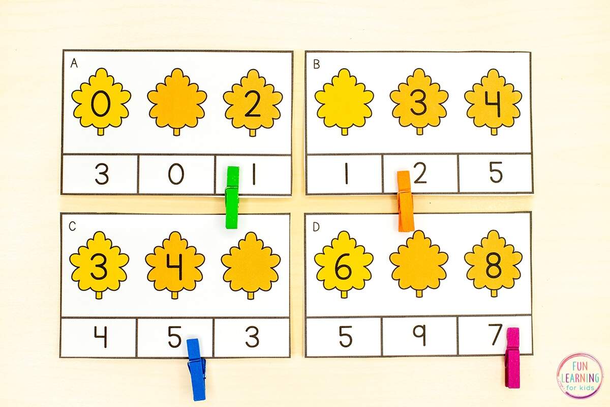 Fall Leaf Missing Numbers Clip Cards Math Activity