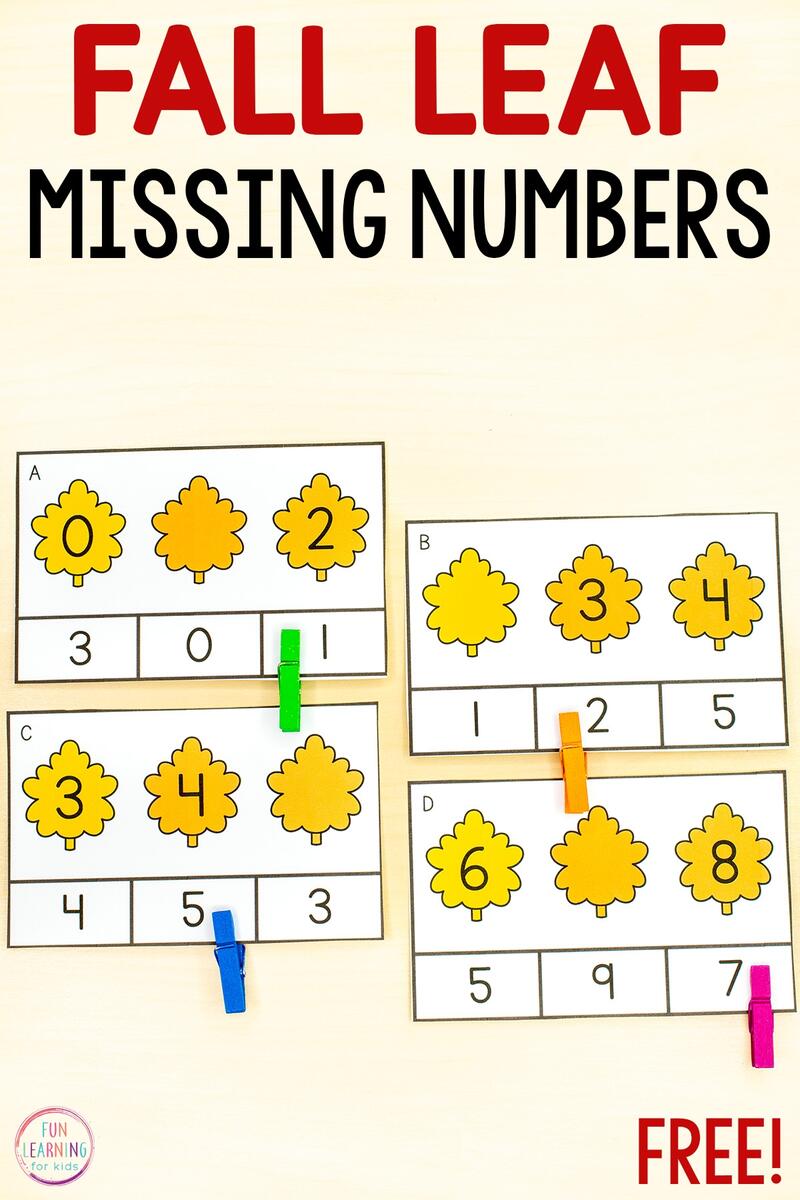 Fall Leaf Missing Numbers Clip Cards Math Activity