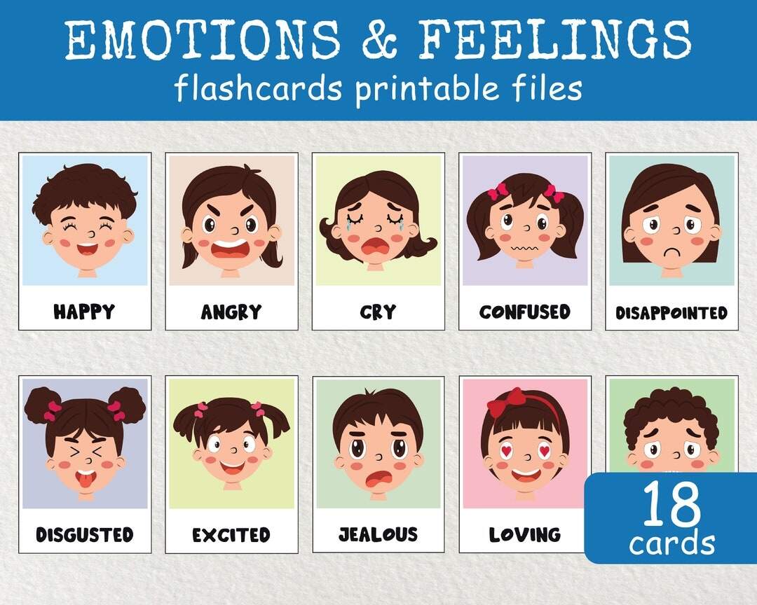 Feelings Faces Flashcards Emotion Flashcards Kids Emotions And Feelings Cards Feelings Flash Cards PDF Instant Download Emotions Chart Etsy
