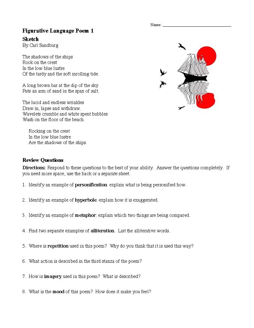 Figurative Language Poems With Questions Ereading Worksheets