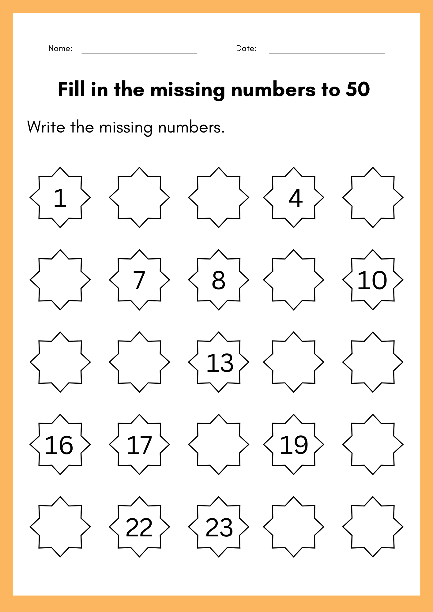Fill In The Missing Numbers To 50 Worksheet Kindergarten Numbers 1 To 50 Book Made By Teachers Missing Numbers To 50 100 Counting Worksheets Top Teacher