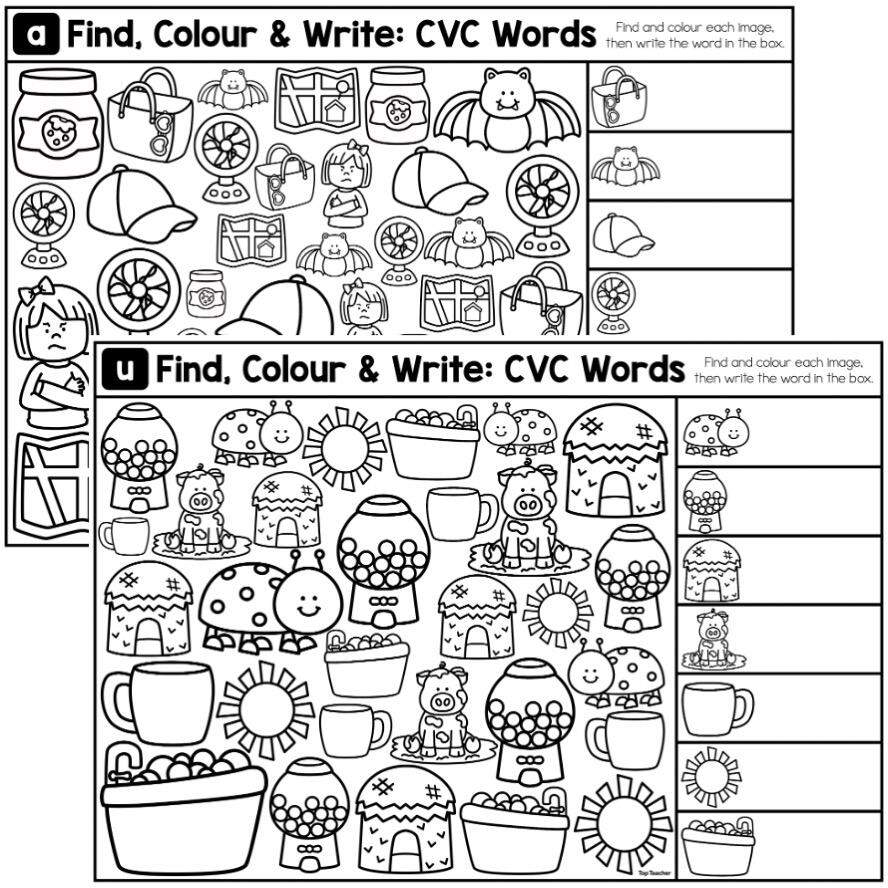 Find Colour Write CVC Words Worksheets Top Teacher