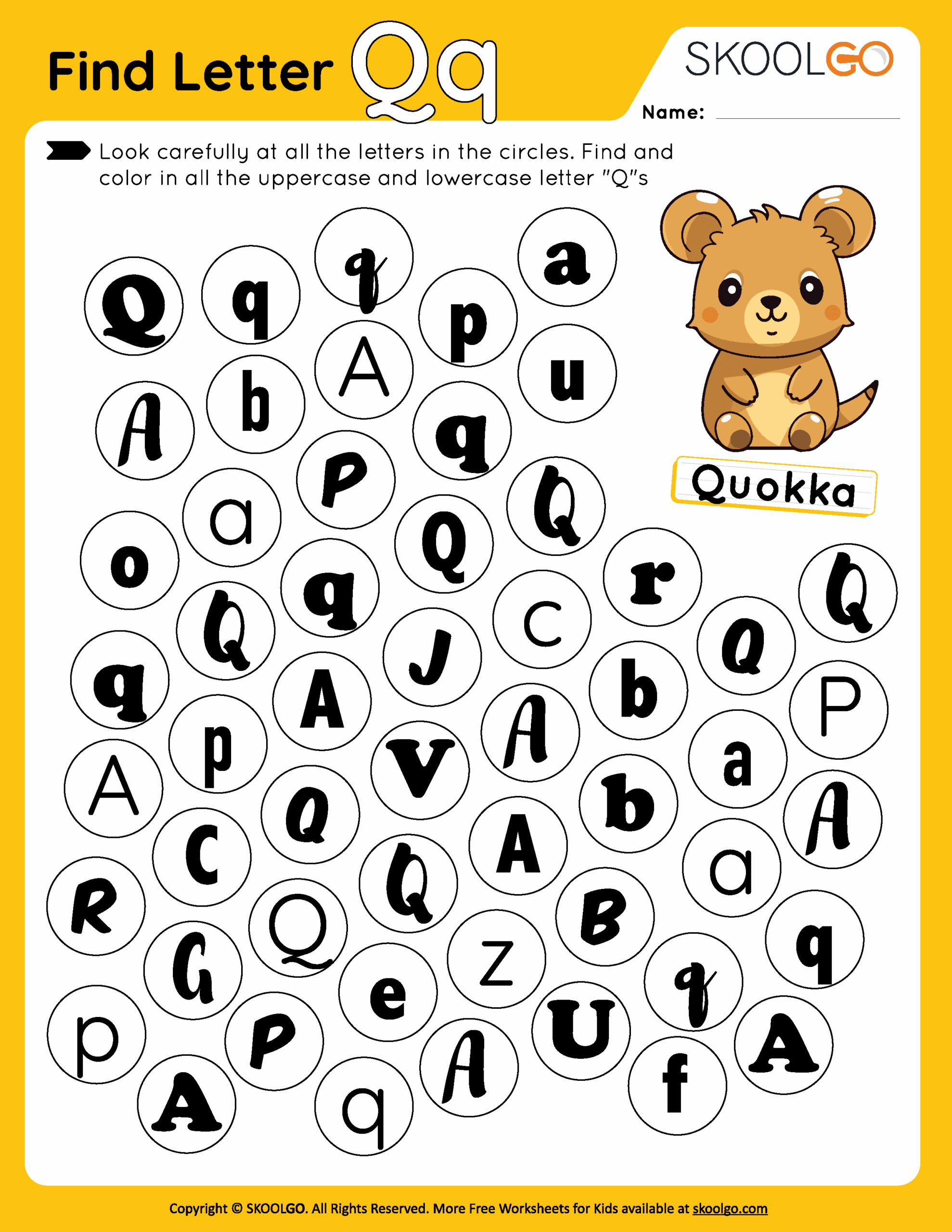 Find Letter Q Free Worksheet For Kids SKOOLGO