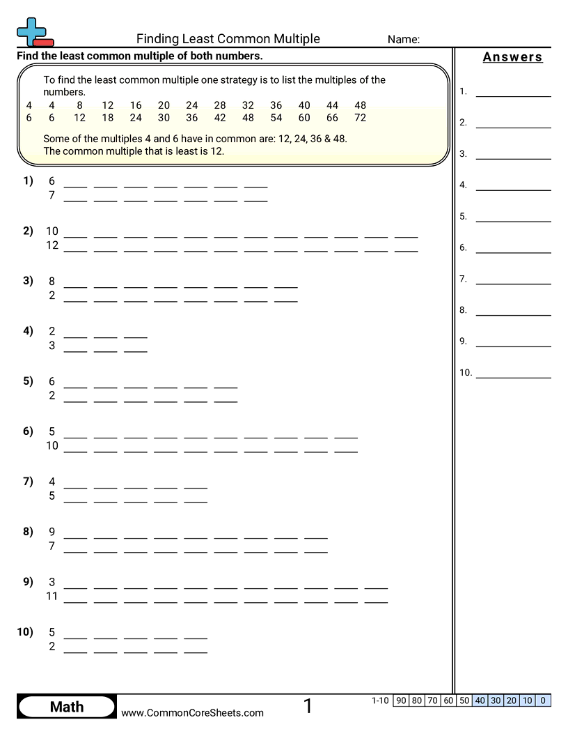 Finding Least Common Multiple Worksheet Download