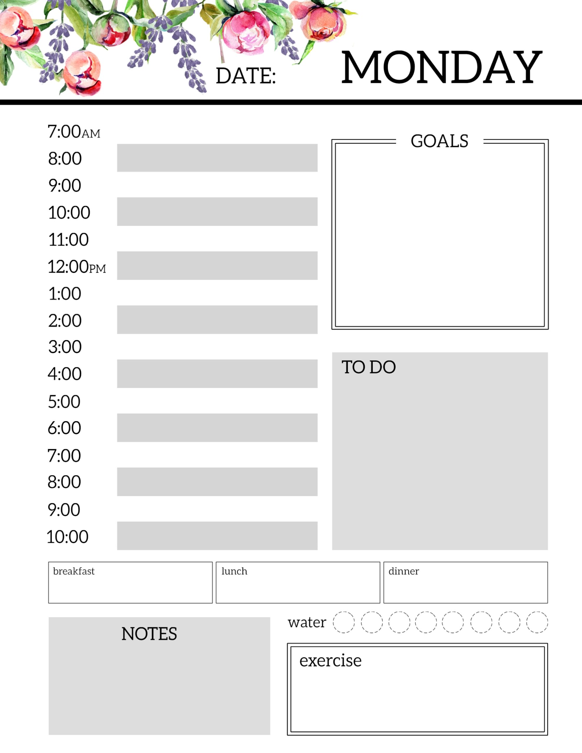 Floral Free Printable Daily Planner Template Sheets Paper Trail Design
