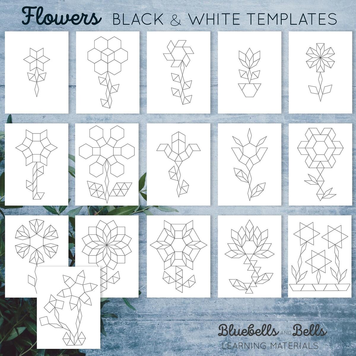 Pattern Blocks Templates Flower Symmetry Kindergarten And Preschool Shape Printable Activity Etsy
