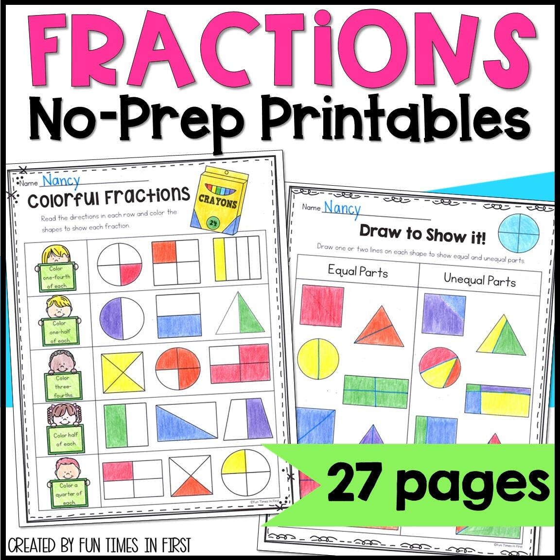 Fractions And Equal Parts Halves Fourths And Thirds No Prep Worksheets For 1st Grade Made By Teachers Fractions And Equal Parts Halves Fourths And Thirds No Prep Worksheets For 1st Grade Made By Teachers