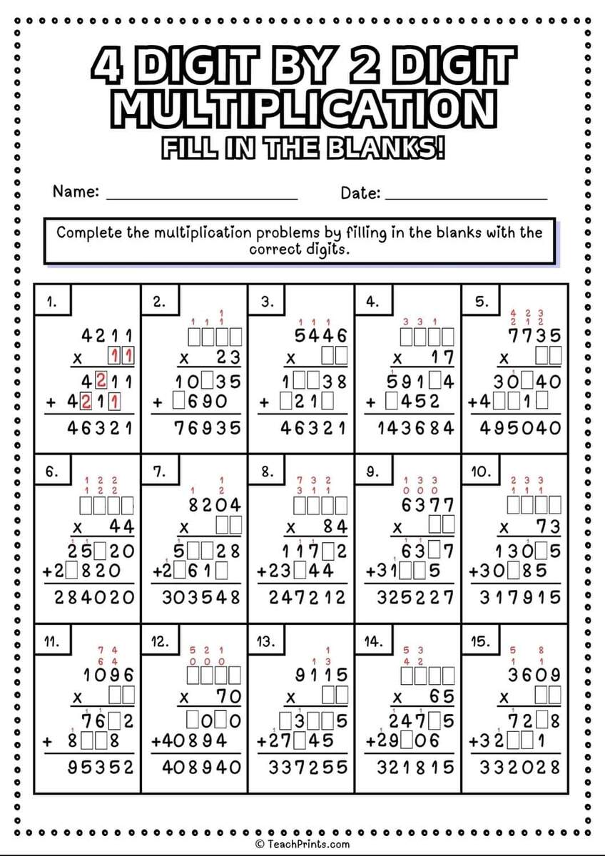 Free 4 Digit By 2 Digit Multiplication Worksheets Teach Prints Free 4 Digit By 2 Digit Multiplication Worksheets Teach Prints