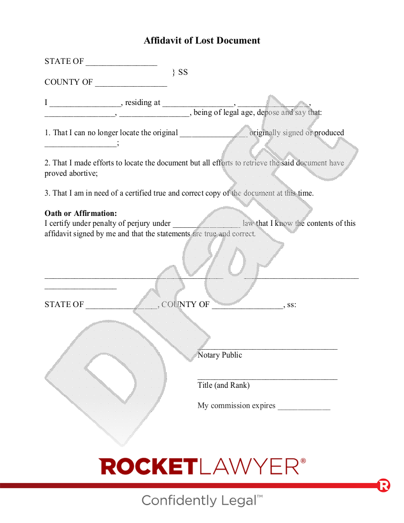 Free Affidavit Of Lost Document Rocket Lawyer Free Affidavit Of Lost Document Rocket Lawyer