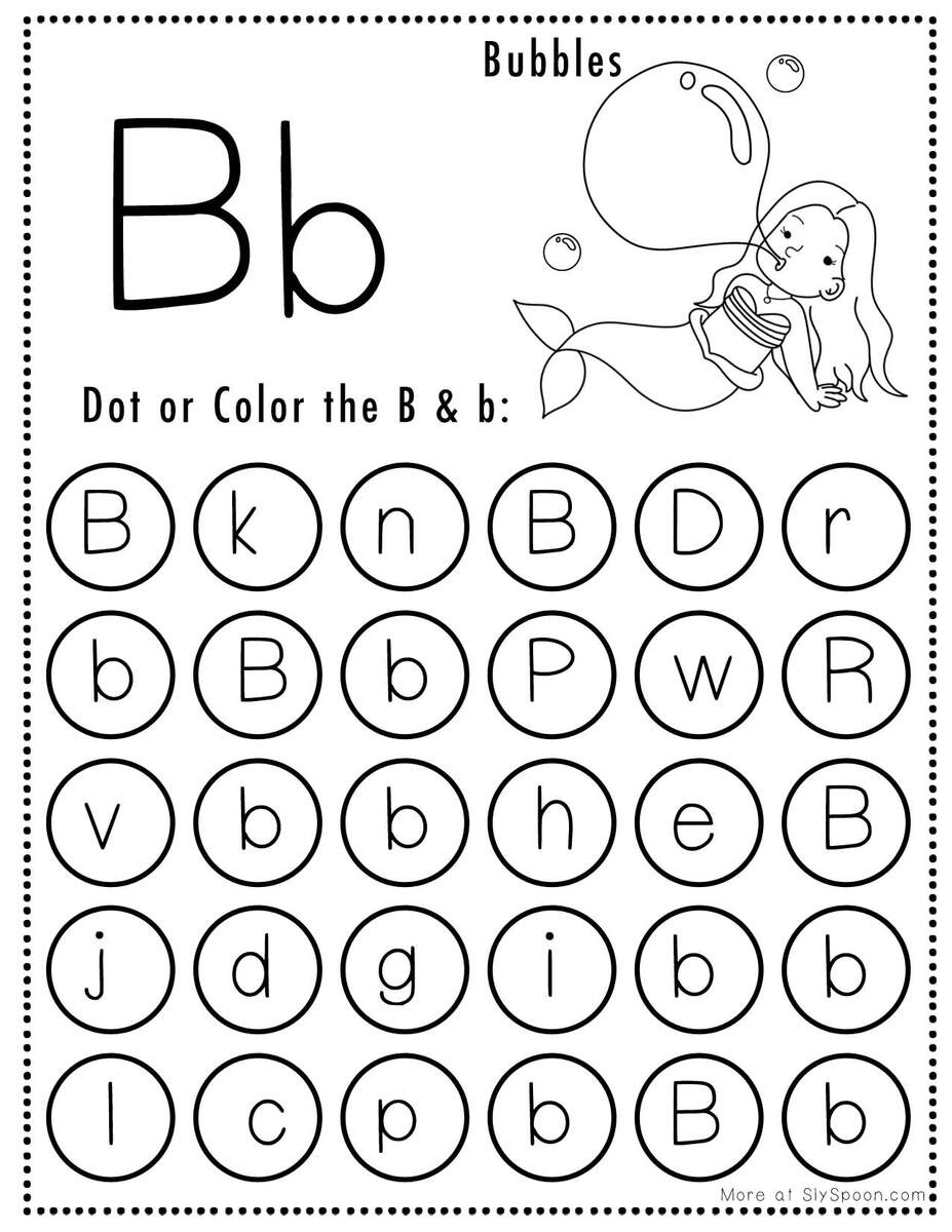 Free Alphabet Do A Dot Printables Worksheets Letter B Mermaid Themed Sly Spoon ABC For Dot Marker Coloring Pages