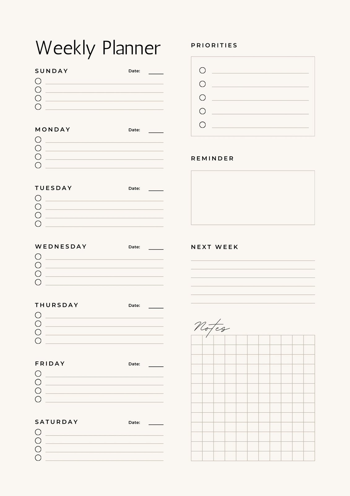 Free And Customizable Weekly Planner Templates Canva Download Printable Monthly Calendar Planner Undated Casual Style PDF