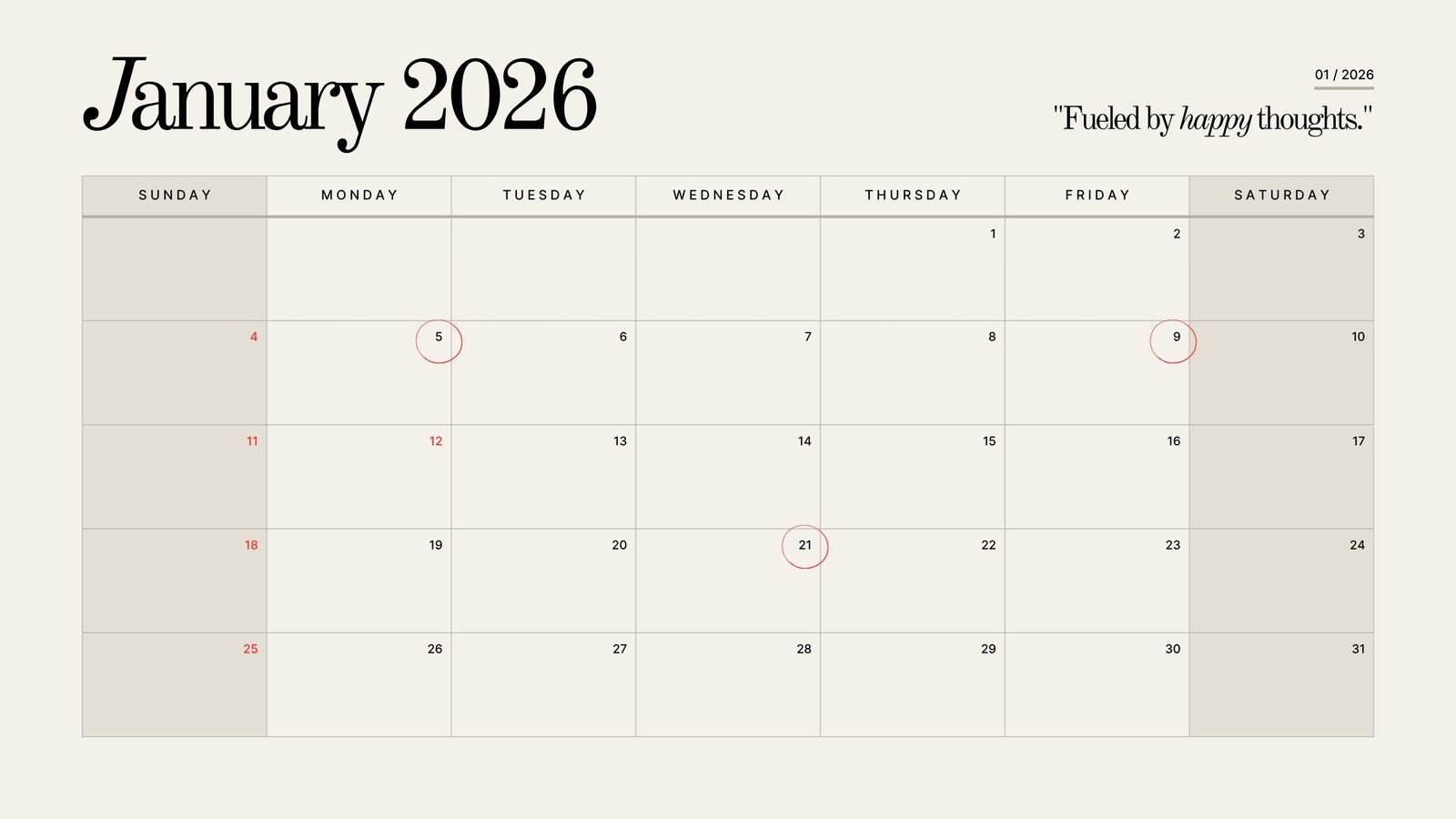 Free And Editable January 2026 Calendar Templates Canva
