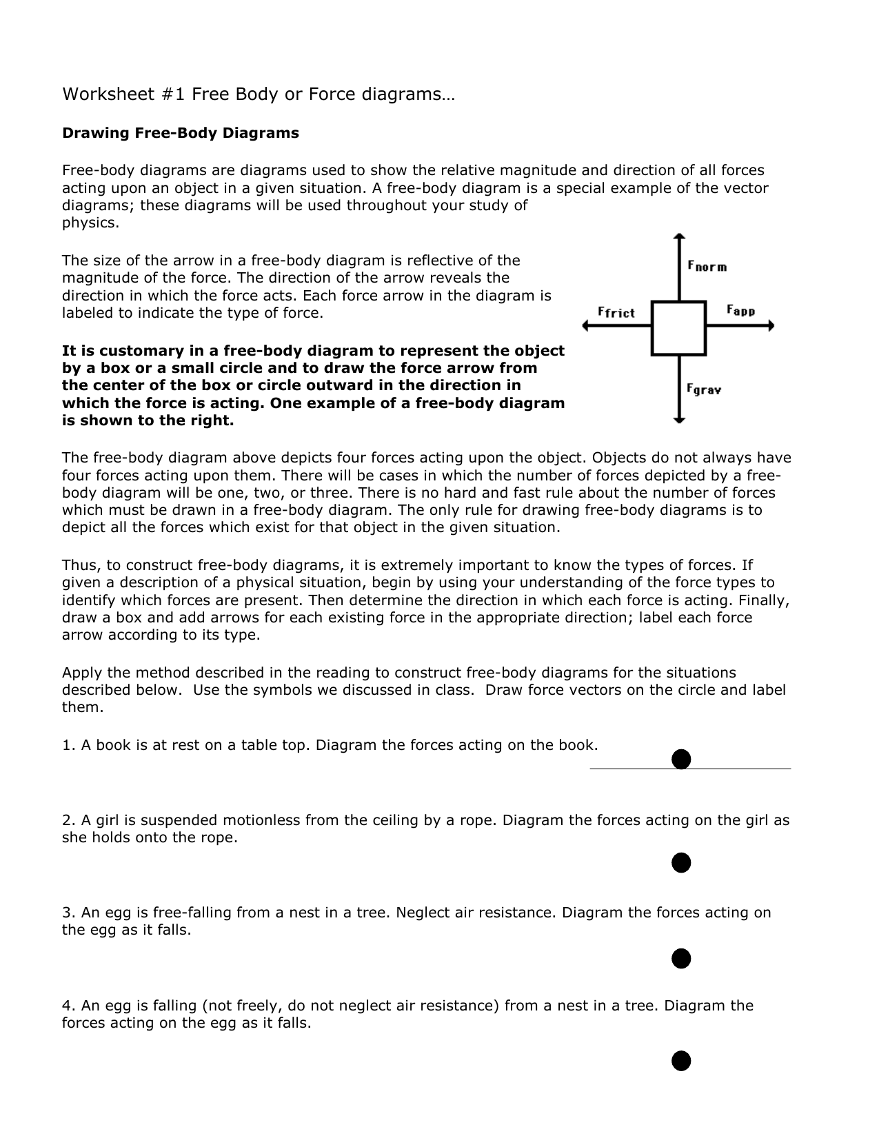 Free Body Diagrams Worksheet Physics Force Practice