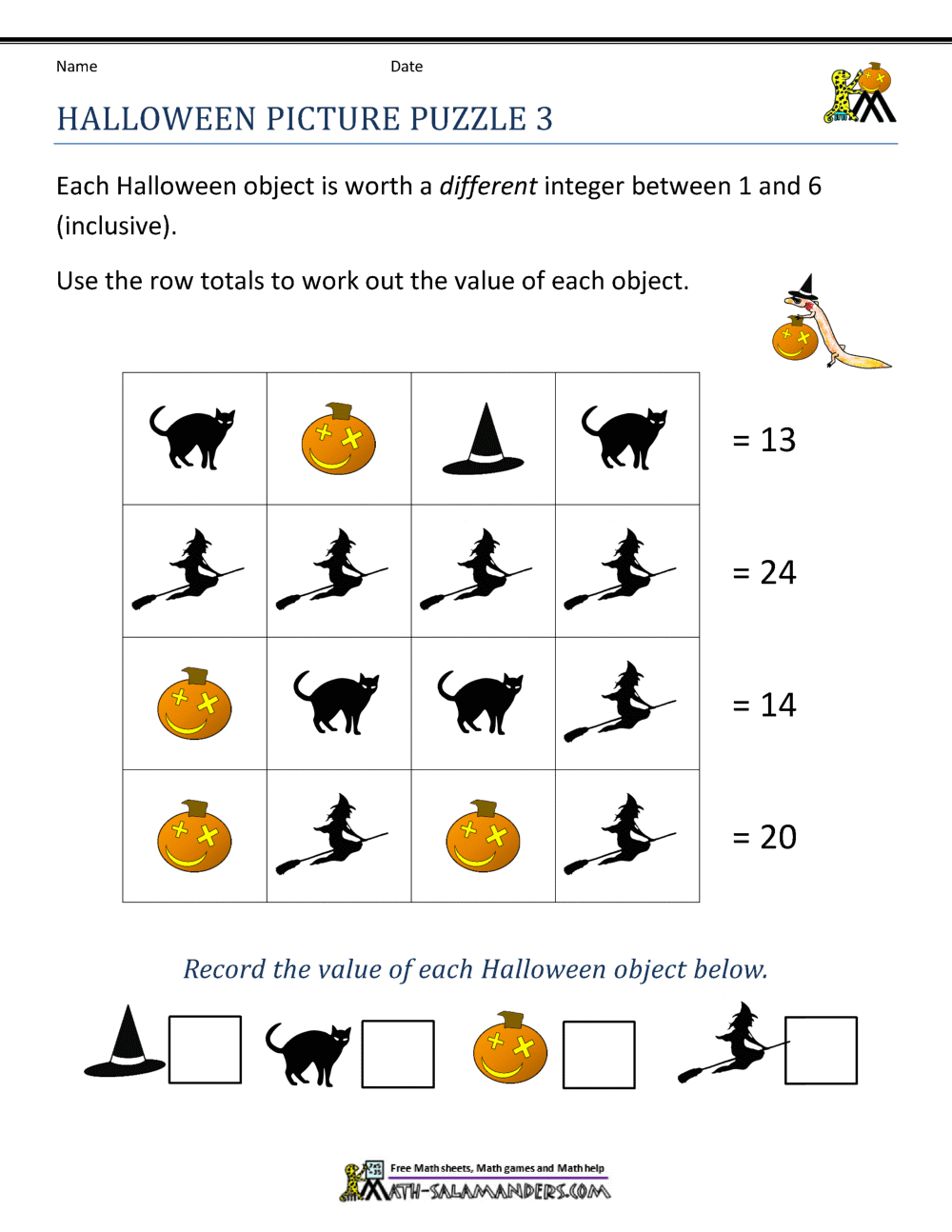 Free Halloween Math Worksheets Free Halloween Math Worksheets
