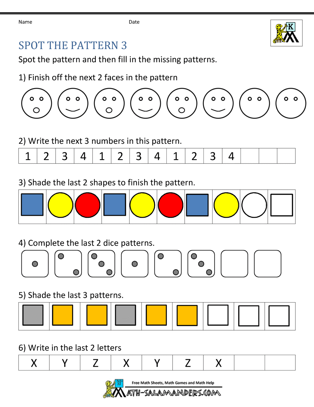 Free Kindergarten Worksheets Spot The Patterns Worksheets Library