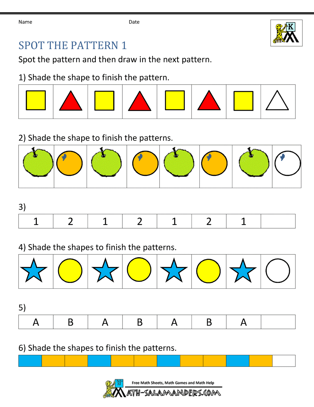 Free Kindergarten Worksheets Spot The Patterns Number Pattern Worksheets 1st Grade Worksheets Library