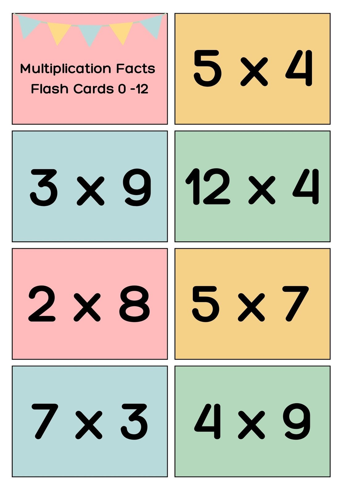 Multiplication Flash Cards Printable Paper Trail Design