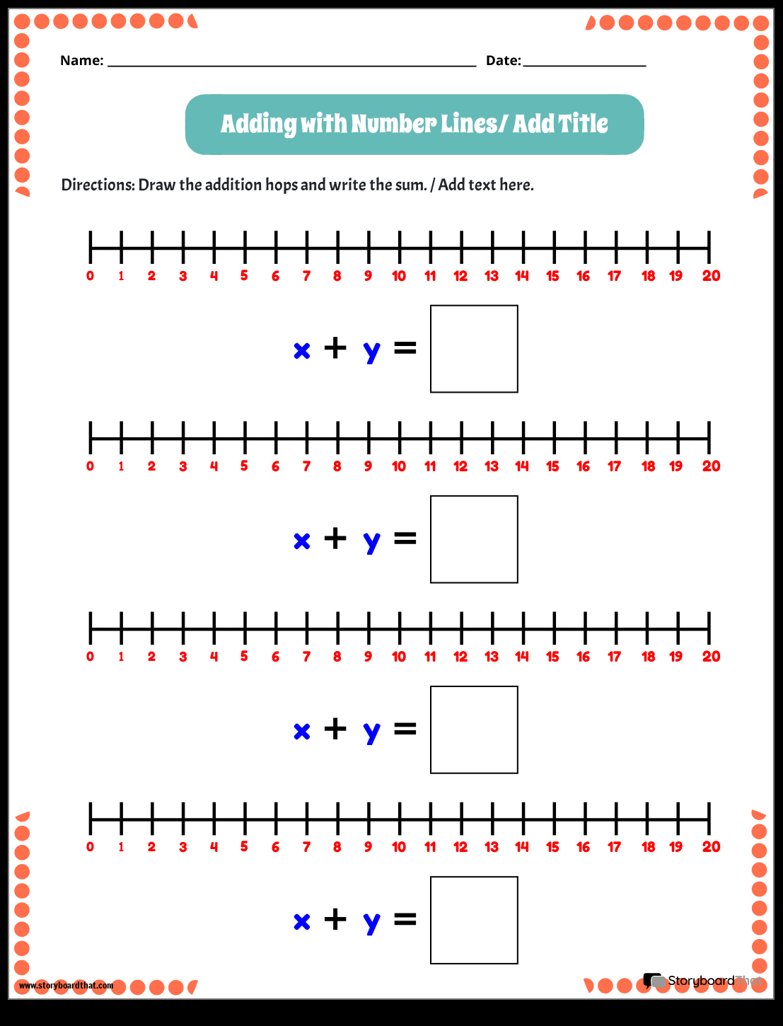 Free Math Number Line Worksheets Storyboard That