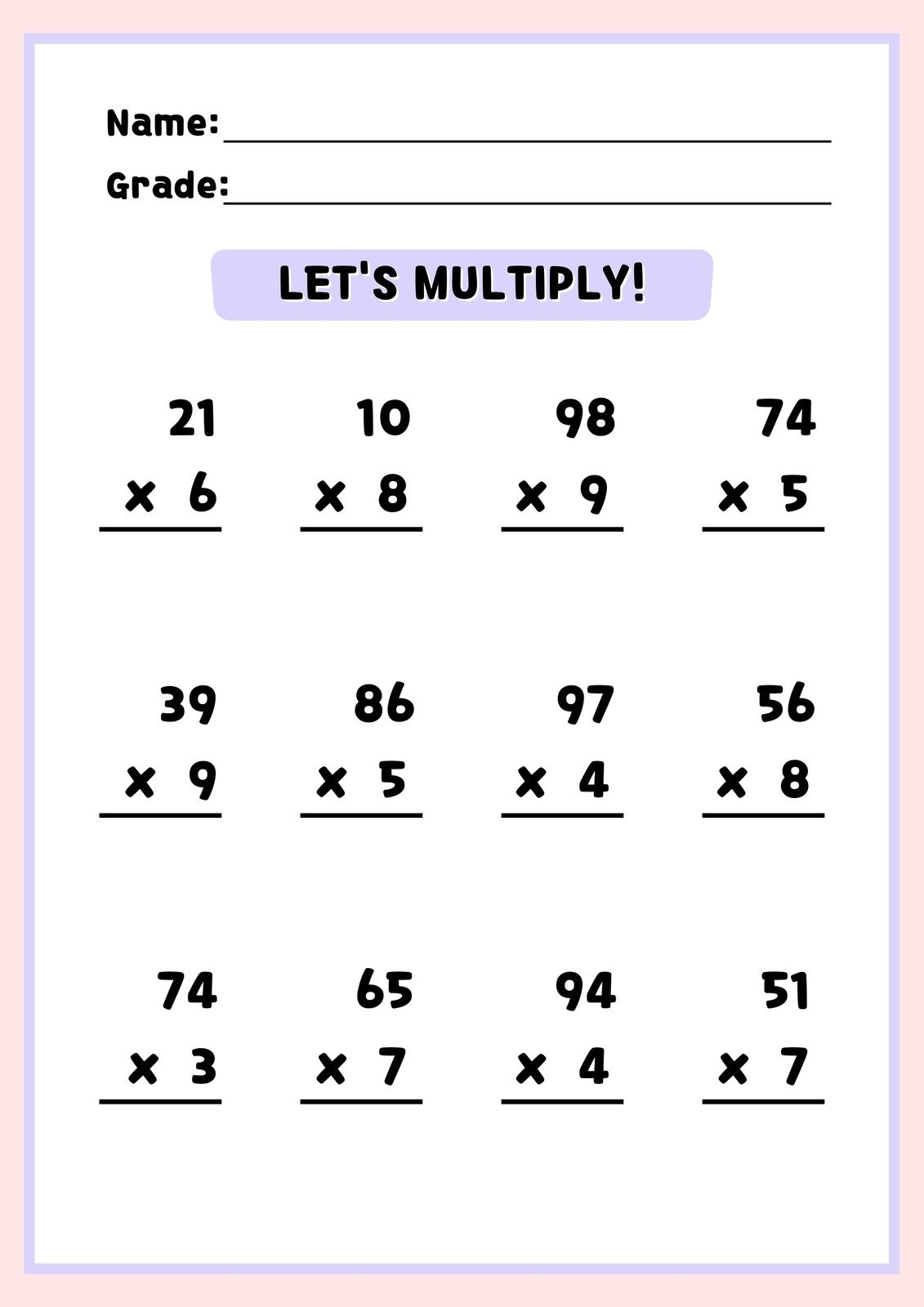 Free Multiplication Worksheet To Use And Print Canva Free Multiplication Worksheet To Use And Print Canva