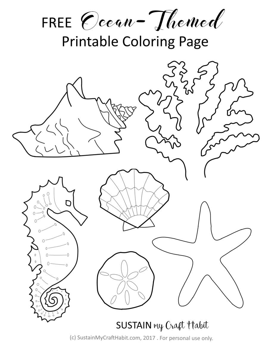 Free Ocean Themed Coloring Page Printable Sustain My Craft Habit