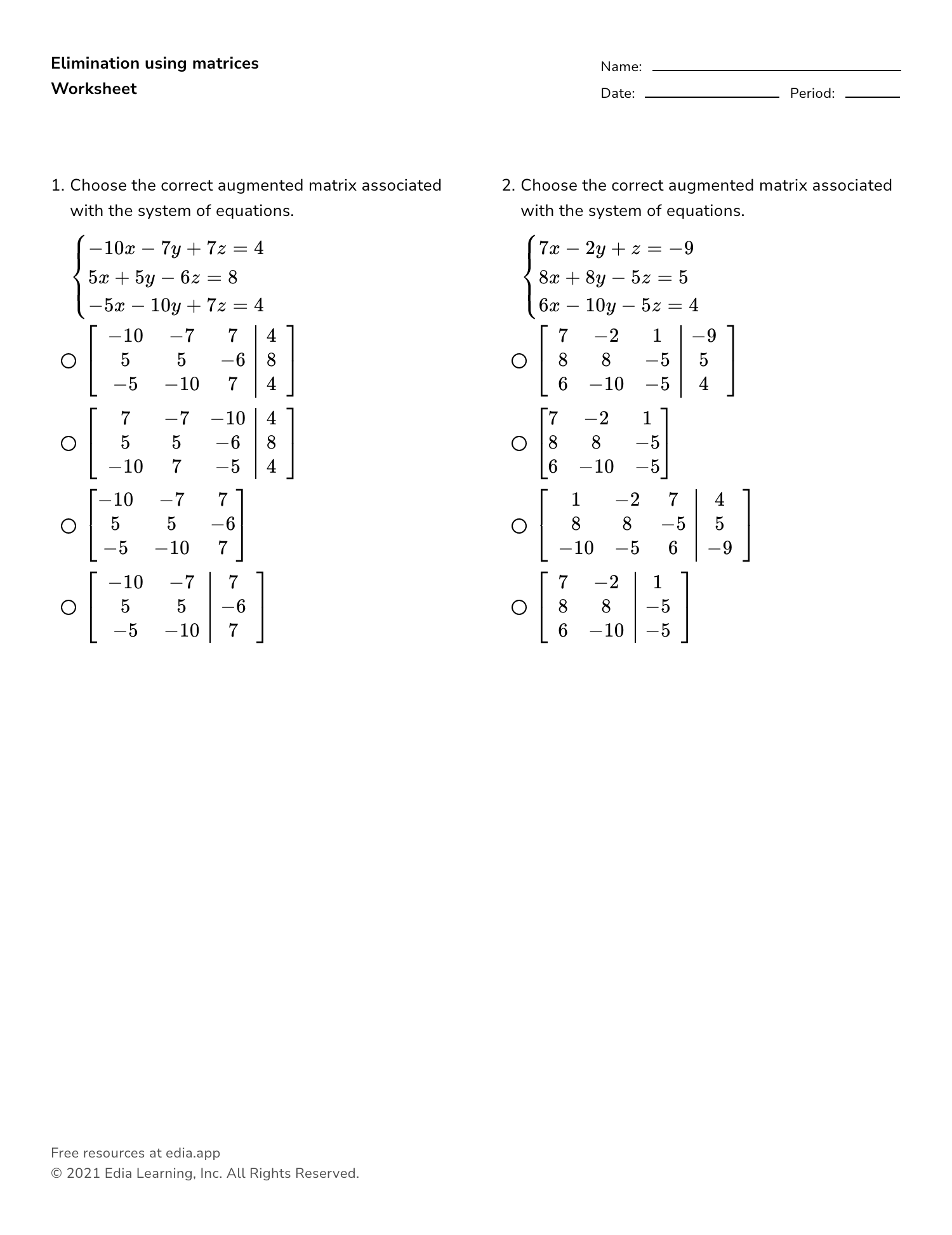 Free Operations With Matrices Worksheet Download Free Operations With Matrices Worksheet Png Images Free Worksheets On Clipart Library