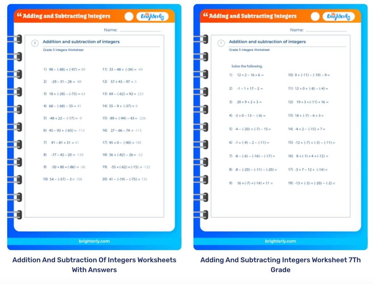 FREE Printable Adding And Subtracting Integers Worksheets PDFs