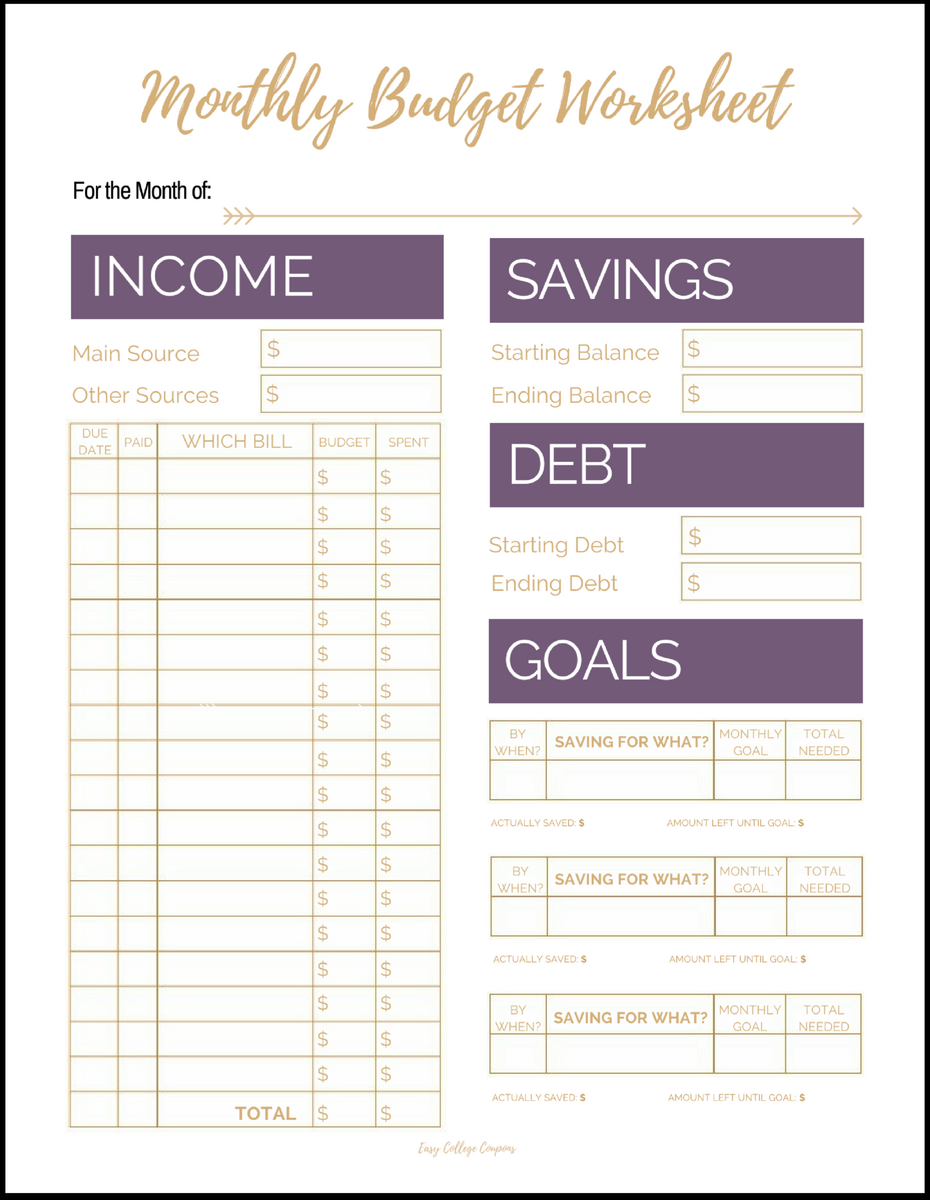 Free Printable Monthly Budget Template Budgeting Worksheets For Teens Simply Love Printables