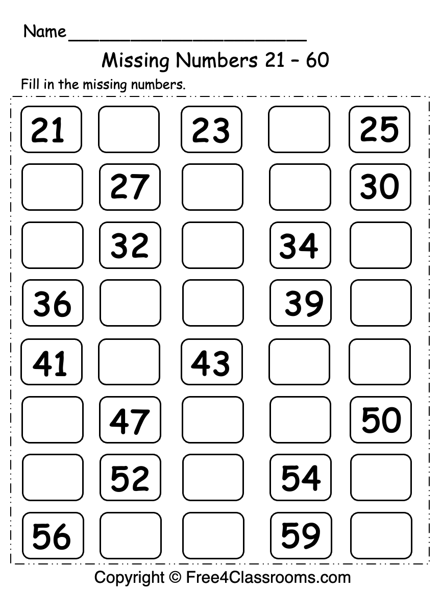 Missing Numbers To 30 Worksheet