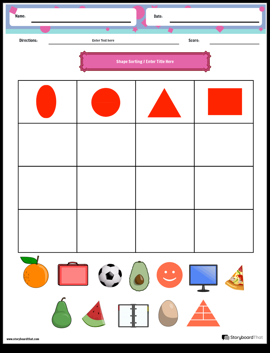 Free Shape Sorting Worksheets By Storyboard That