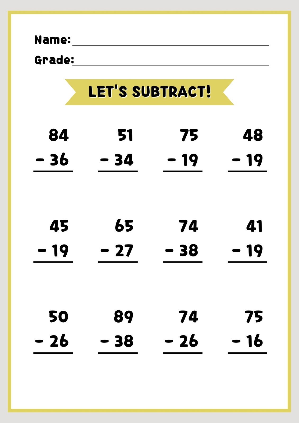 Subtraction Math Worksheets Pdf Printable Math Champions