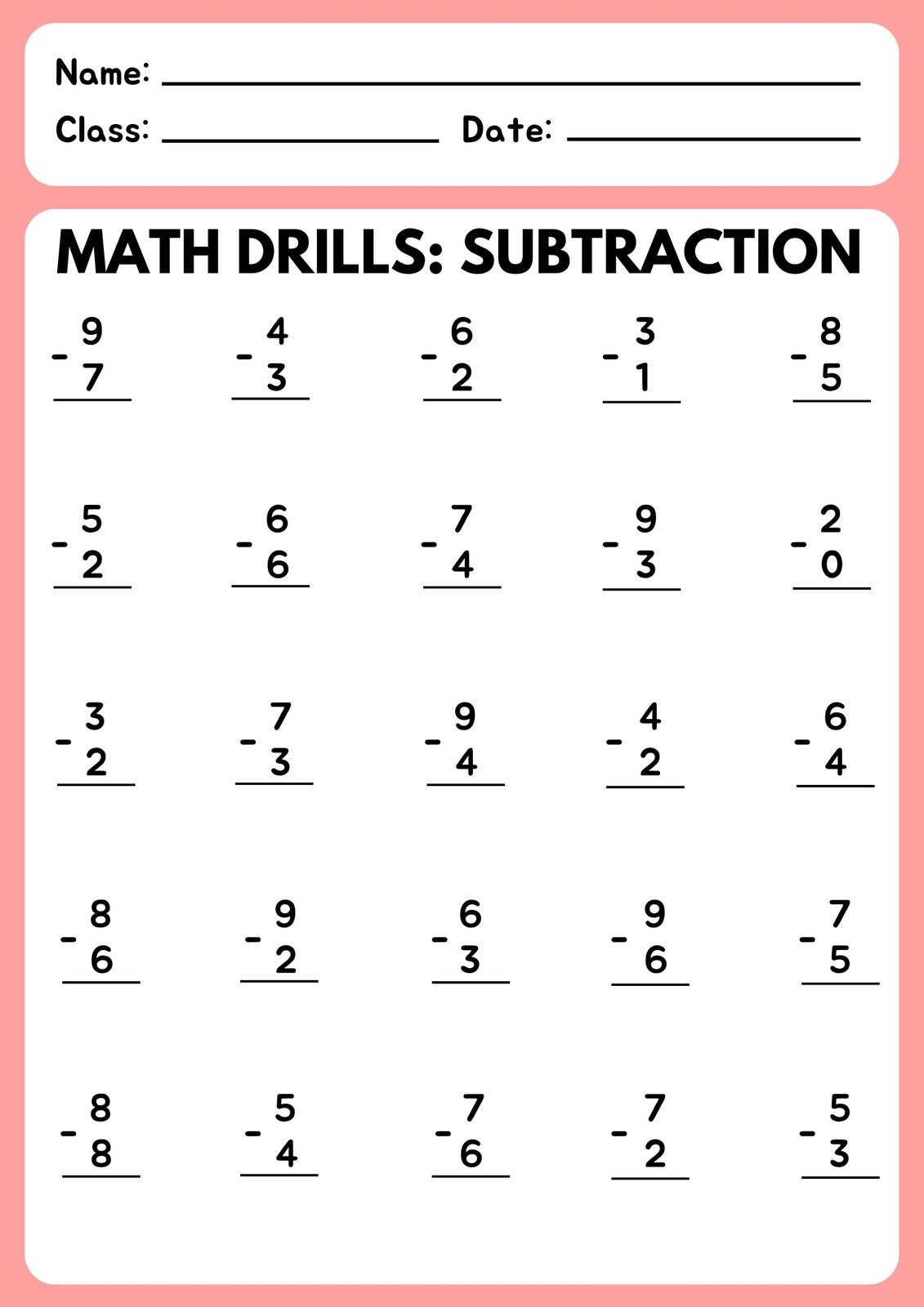 Subtraction Worksheets For Kindergarten