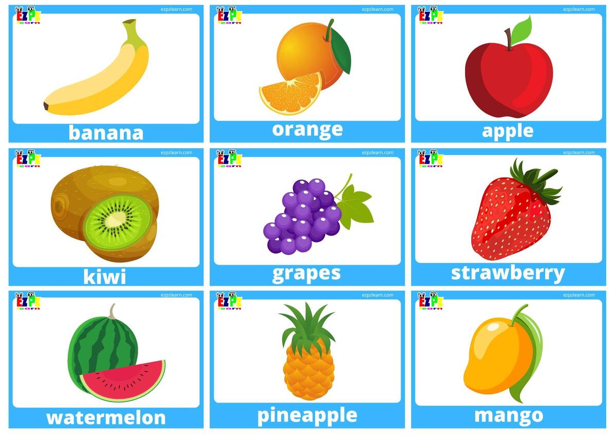 Fruit Flashcards With Words Use Online Or PDF Download Ezpzlearn