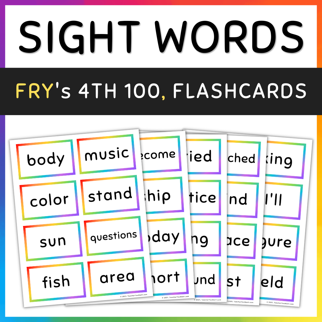 Fry Sight Word Flash Cards 4th 100 Rainbow Sight Words Flashcards Set 4 Made By Teachers