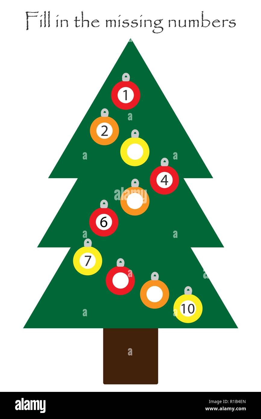 Game With Christmas Tree For Children Fill In The Missing Numbers Easy Level Education Game For Kids School Worksheet Activity Task For The Development Of Logical Thinking Vector Illustration Stock Vector Image