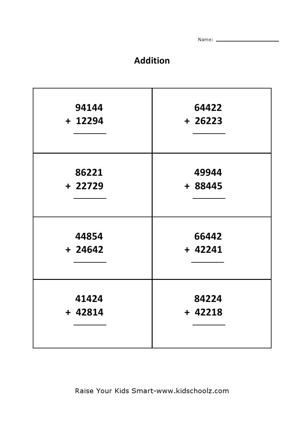 Grade 4 Five Digit Addition Worksheet 5 Kidschoolz Grade 4 Five Digit Addition Worksheet 5 Kidschoolz