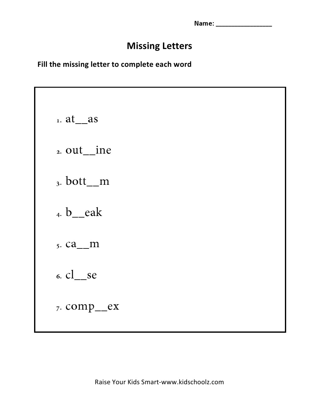Grade 4 Missing Letters Worksheet 3 Kidschoolz