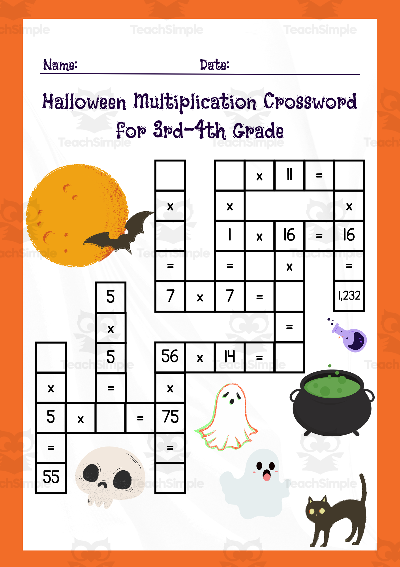 Halloween Multiplication Crosswords Math Worksheets For Grades 3 4 By Teach Simple Halloween Multiplication Crosswords Math Worksheets For Grades 3 4 By Teach Simple