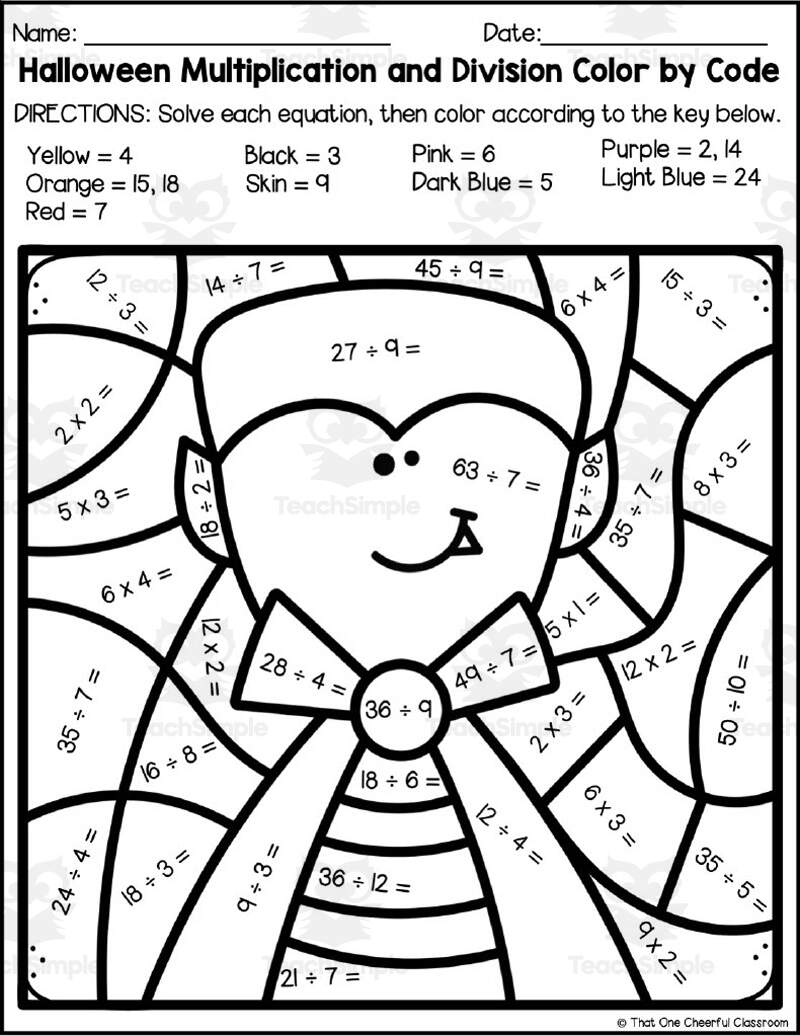Halloween Multiplication Division Color By Code By Teach Simple