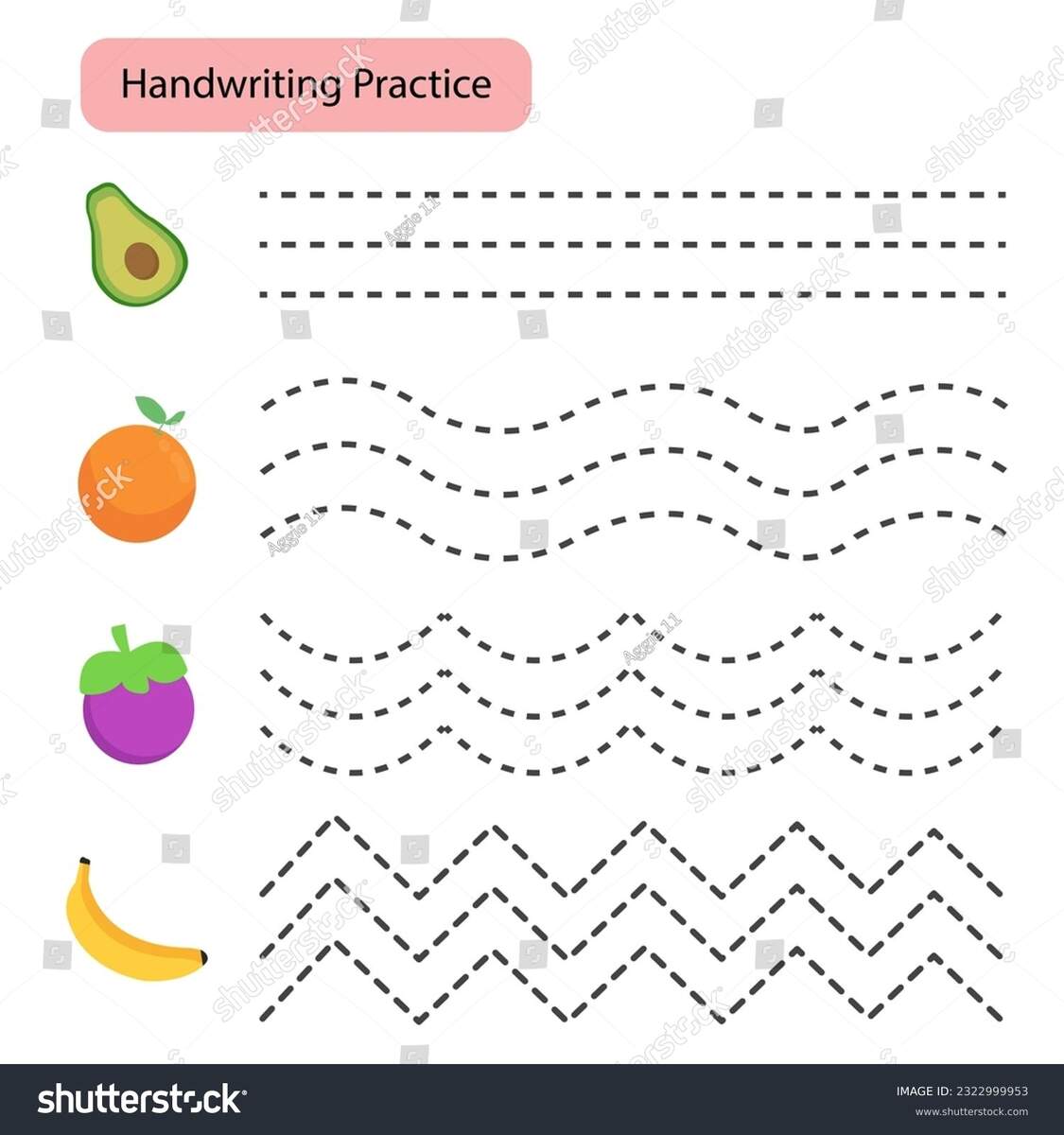 Handwriting Practicepreschool Worksheet Trace Curved Zig Zag Stock Illustration 2322999953 Shutterstock