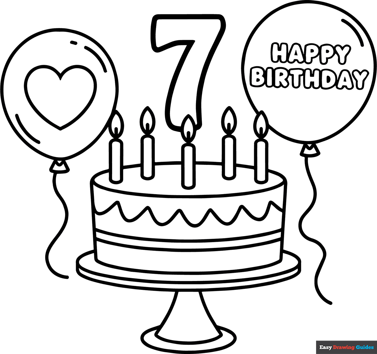 Happy Birthday Card 7 Years Coloring Page Easy Drawing Guides