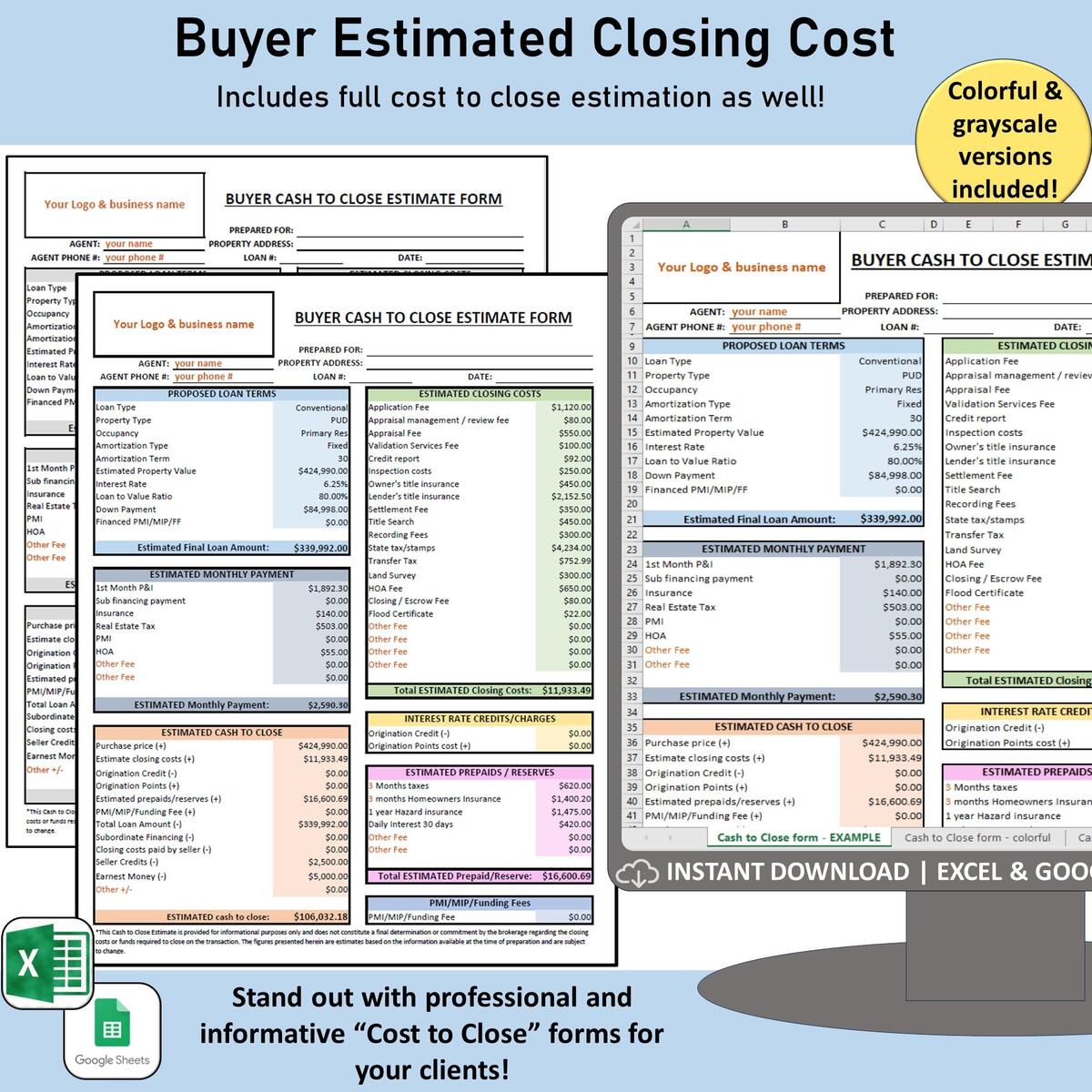 Home Buyer Cost To Close Estimation Form Estimated Closing Costs Real Estate Spreadsheet Realtor Brokerage Calculator Excel And Google Etsy Home Buyer Cost To Close Estimation Form Estimated Closing Costs Real Estate Spreadsheet Realtor Brokerage Calculator Excel And Google Etsy