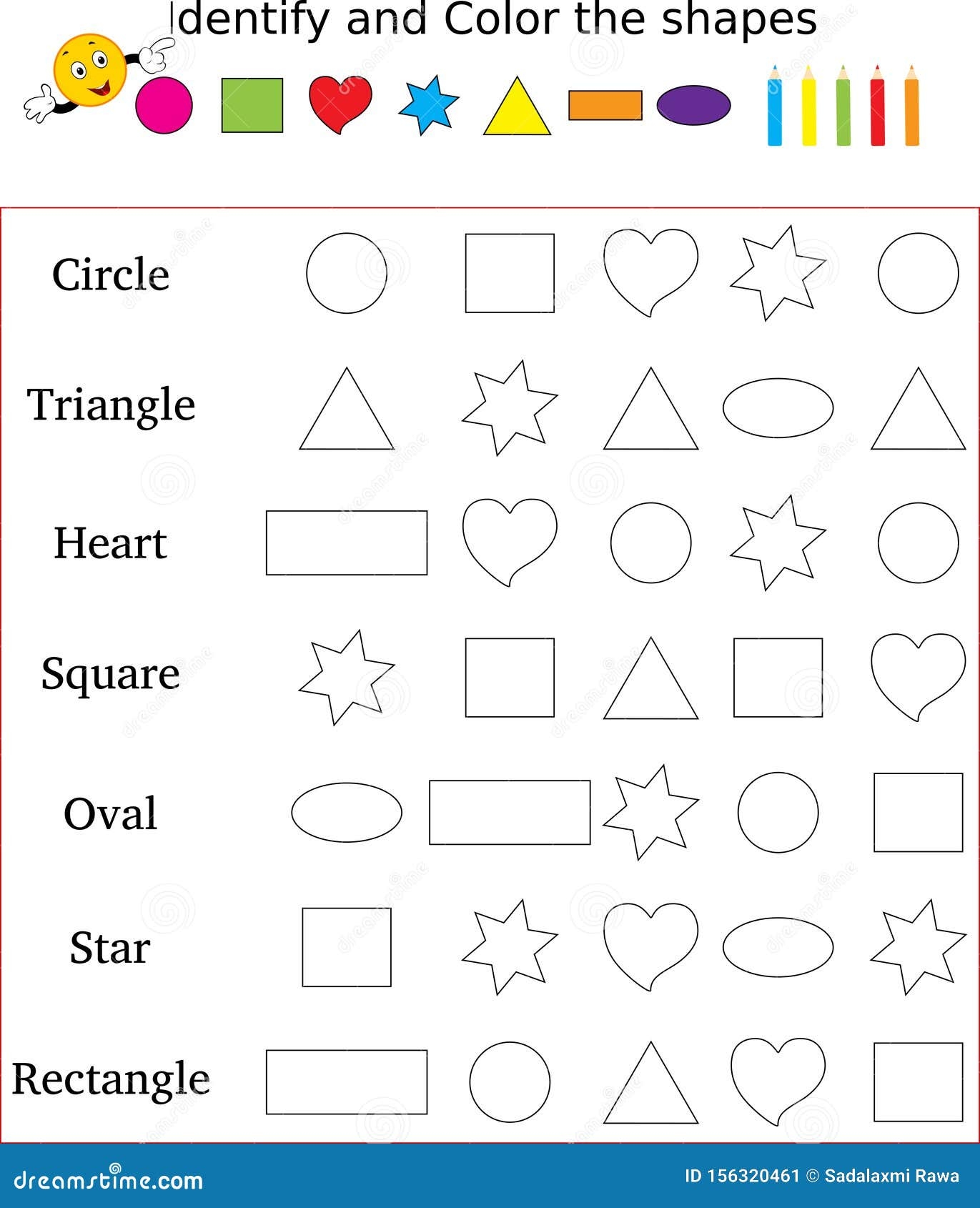 Identify And Color The Correct Shape Worksheet Stock Image Illustration Of Education Graphic 156320461 Shape Coloring Pages