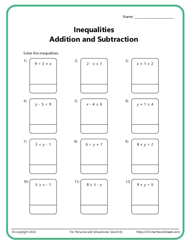 Inequalities Worksheets Unit 6 4 Solving Linear Inequalities By Using Addition And Subtraction MR MART NEZ S MATH VIRTUAL CLASSROOM JH